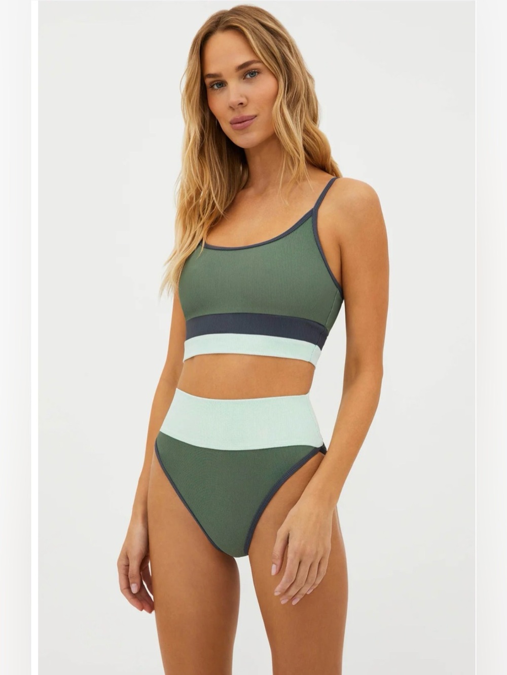 NWOT Beach Riot Emmy High Waist Ribbed bikini bottom Palm Paradise Size Medium
